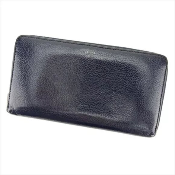 Celine Long Wallet Navy leather Woman unisex Authentic Used - Picture 1 of 9
